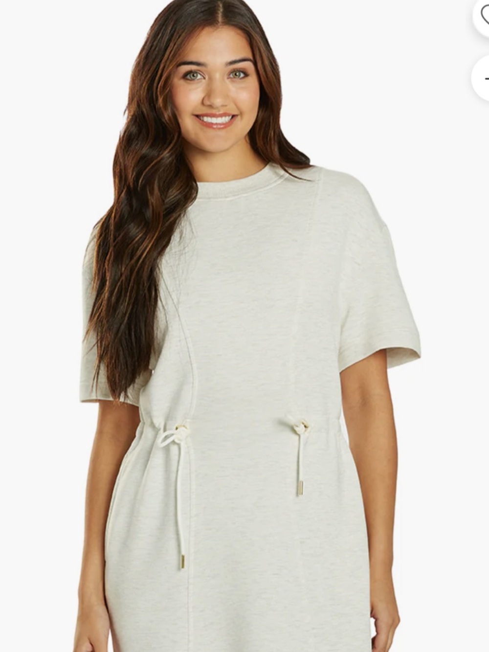 Varley Maple Casual Short-Sleeve Drawstring Sweatshirt Dress - Cream
